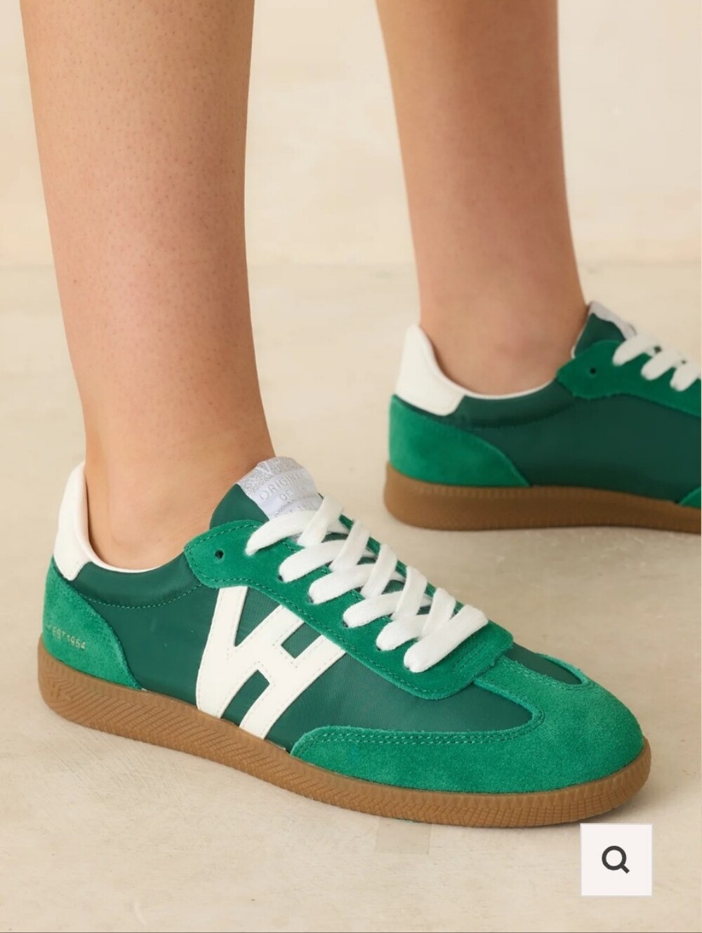 Vintage Havana Green Suede & Leather Low-Top Sneakers with White Accents
